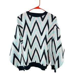 Vintage chevron 90s knit geometric crew neck pullover sweater pastel black
